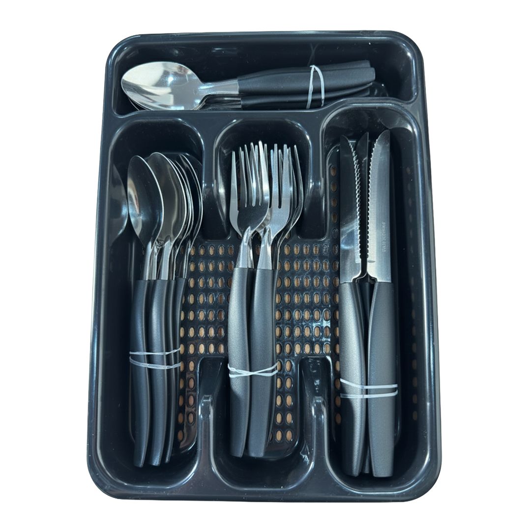 Spoon And  Fork And Knife Set 25 Pcs Black